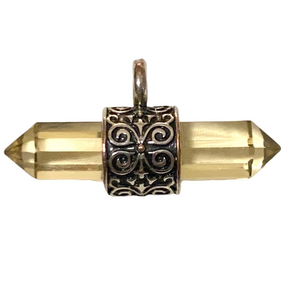 Double Point Pendant with Silver Toned Fitting Carved Amulet - Picture 1 of 6